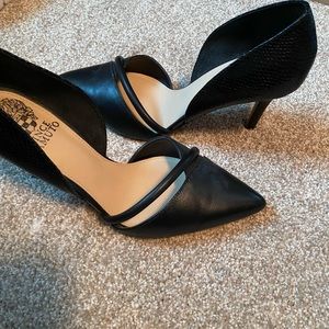 Black Vince Camuto pumps with cross over detail